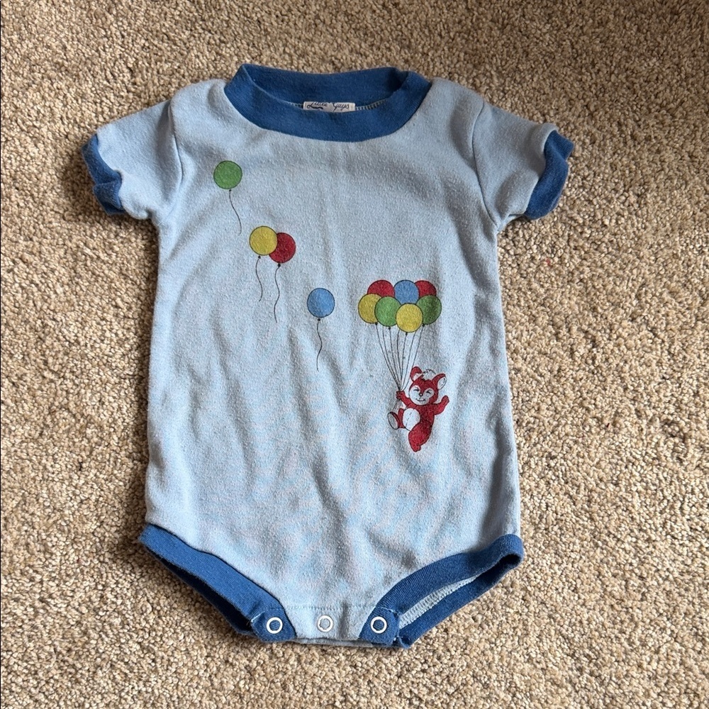 Vintage Little Guys‎ Blue Balloon Print Kids One Piece Bodysuit 6 months